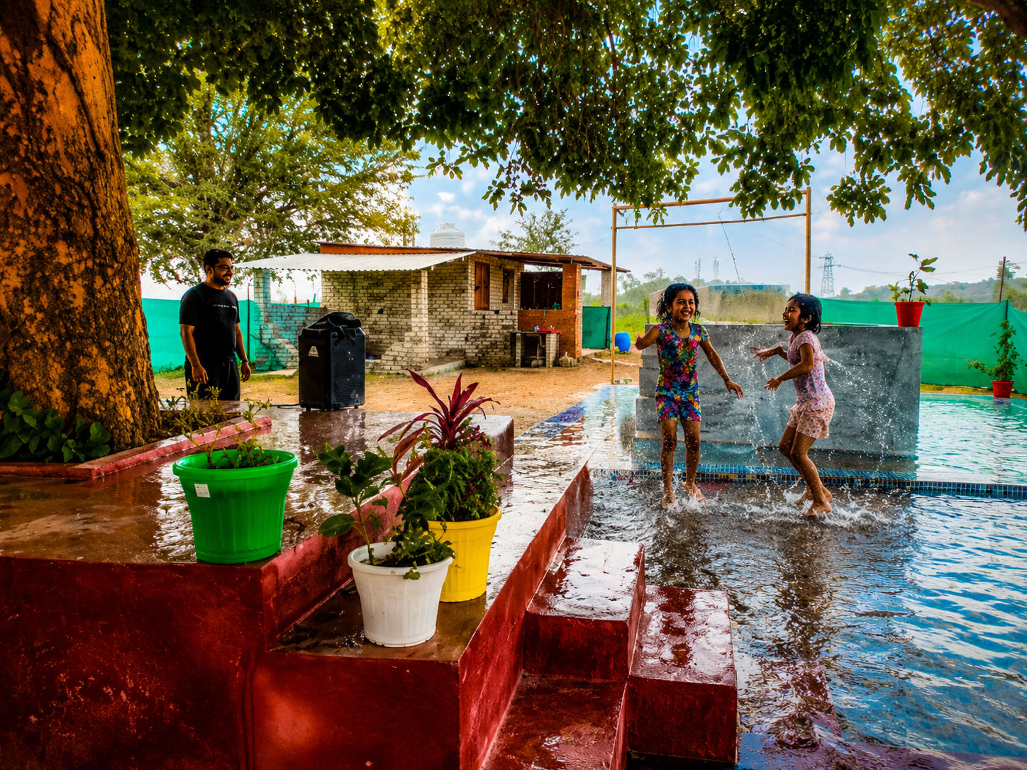 Kids playing in private pool